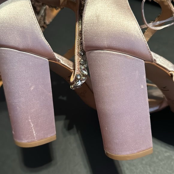 Badgley Mischka JEWEL Sandals Thamar Embellished Block Heels Ankle Tie - Picture 7 of 11